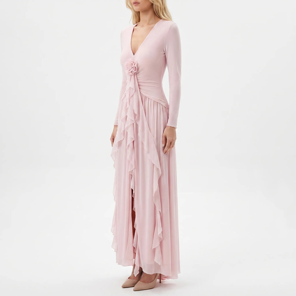 Kimberly | Langärmliges A-Linien-Maxikleid Mit Rüschen