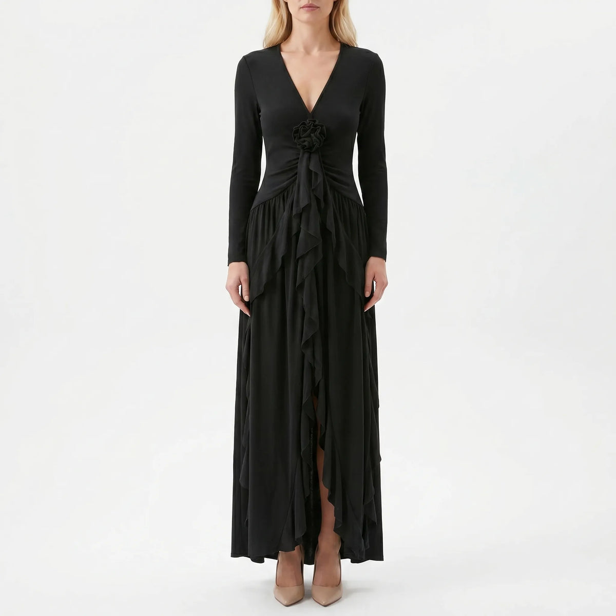 Kimberly | Langärmliges A-Linien-Maxikleid Mit Rüschen