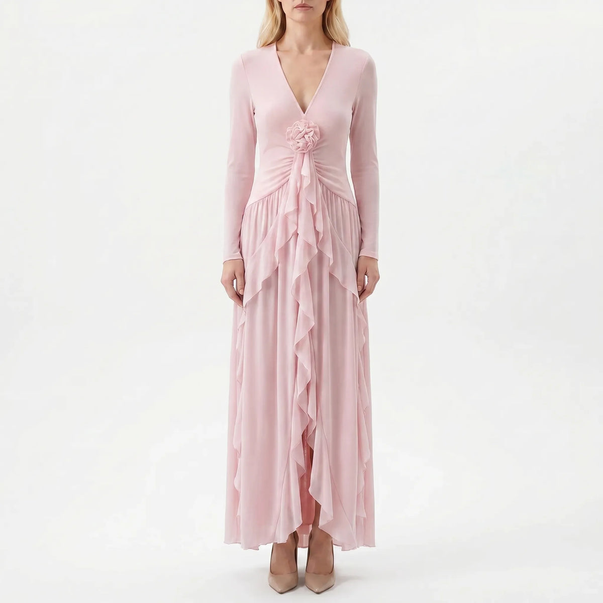 Kimberly | Langärmliges A-Linien-Maxikleid Mit Rüschen