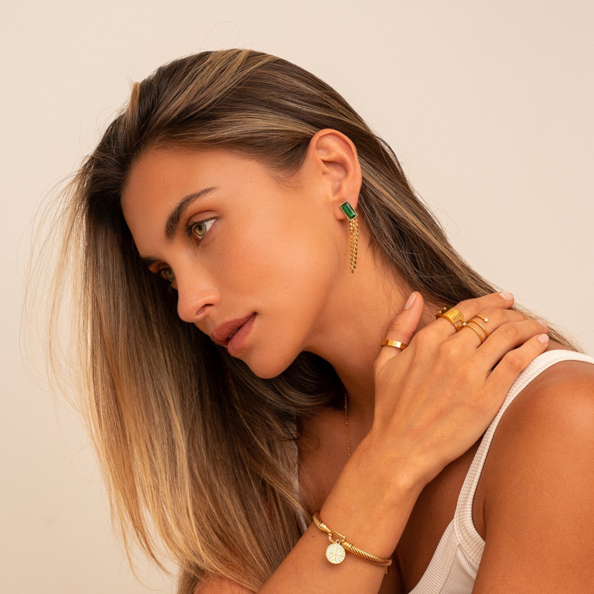 ESMERALDA Green Chain Drop Earrings
