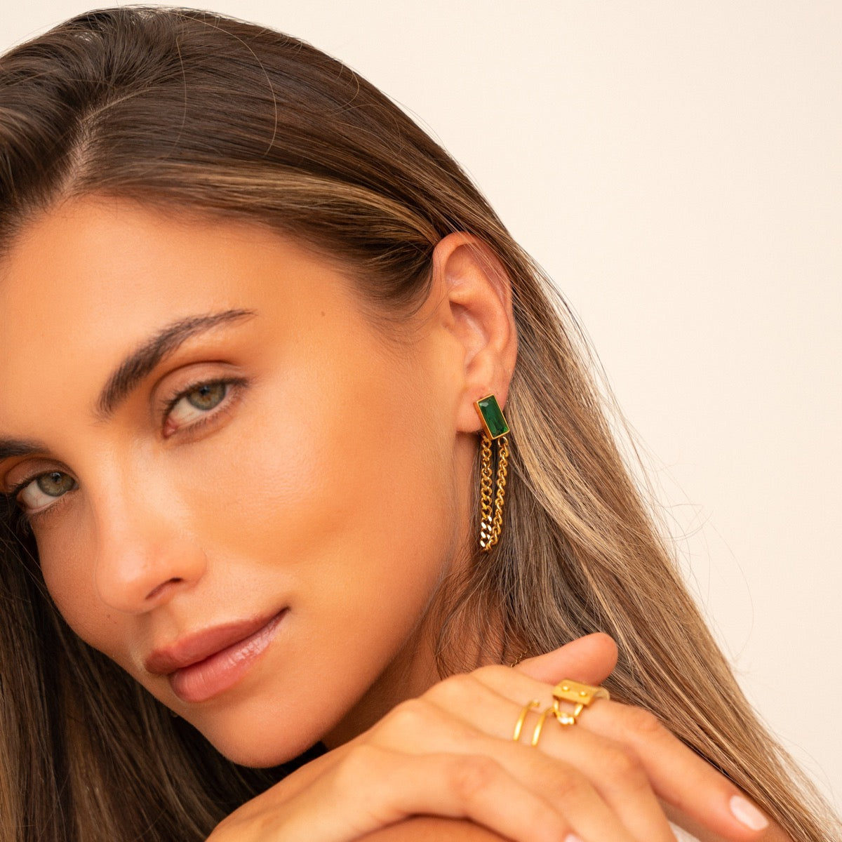 ESMERALDA Green Chain Drop Earrings