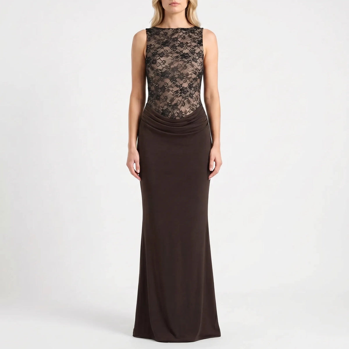 Christine  | Ärmelloses Maxi-Abendkleid Mit Spitze