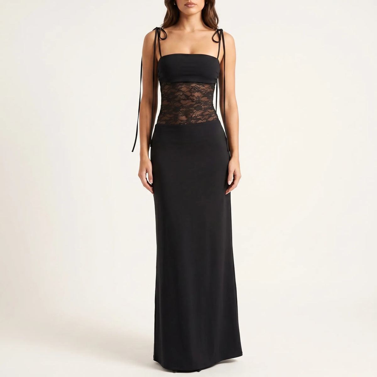Elvira  | Figurbetontes Maxikleid Mit Spitzeneinsatz