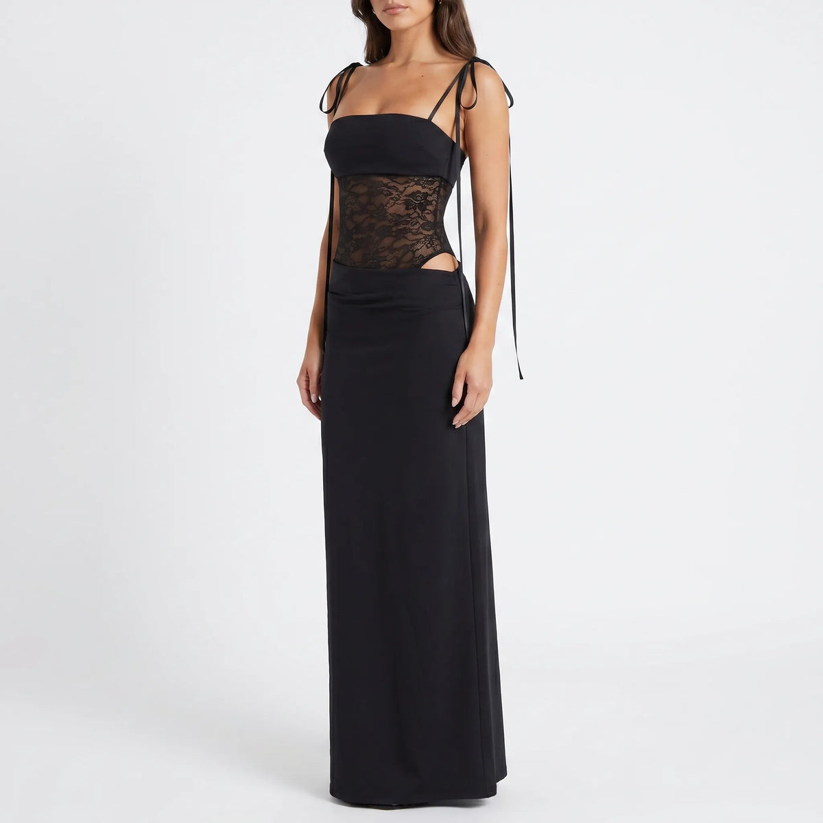 Elvira  | Figurbetontes Maxikleid Mit Spitzeneinsatz