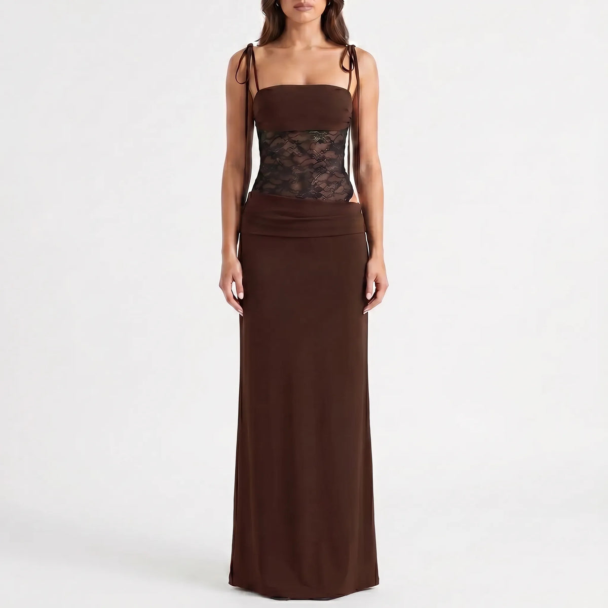 Elvira  | Figurbetontes Maxikleid Mit Spitzeneinsatz