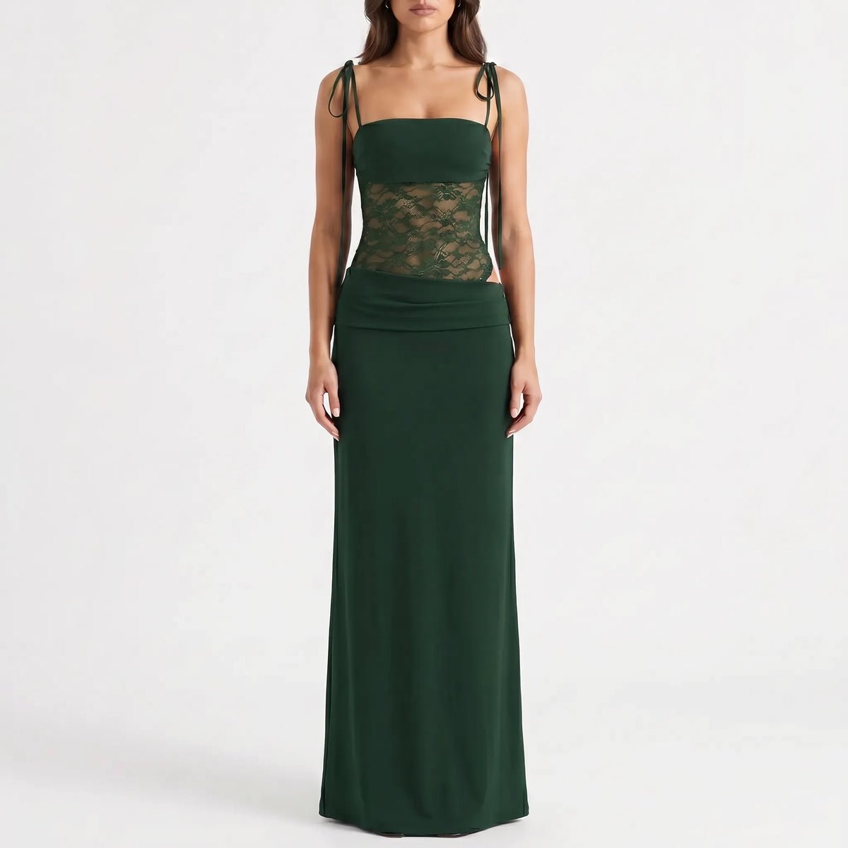 Elvira  | Figurbetontes Maxikleid Mit Spitzeneinsatz